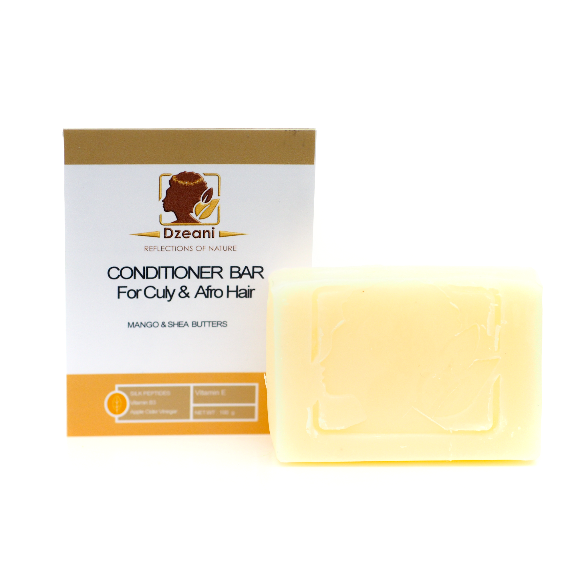 Dzeani Hair  Conditioner Bar is rich in moisturizing Shea & Mango Butters, and Hydrolyzed Silk Proteins (Silk Peptides) to help nourish, strengthen and repair dry and damaged hair, naturally! Free from sulfates, silicons and the harsh chemicals