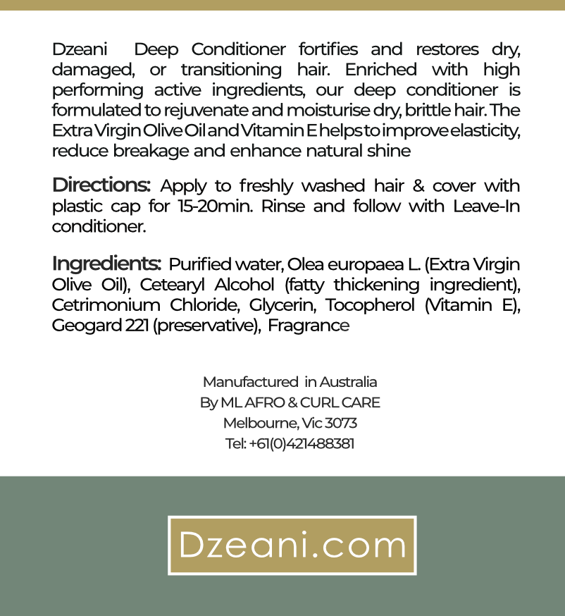 Dzeani Deep Conditioner fortifies and restores dry, damaged, or transitioning hair- Dzeani -