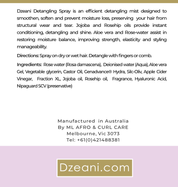 Dzeani Detangling Spray is an efficient detangling mist designed to smoothen, soften and prevent moisture loss, preserving your hair from structural wear and tear- Dzeani-