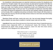 Dreadlocks Spray from Dzeani light-weight mist uses exclusively naturally derived ingredients - Dzeani -