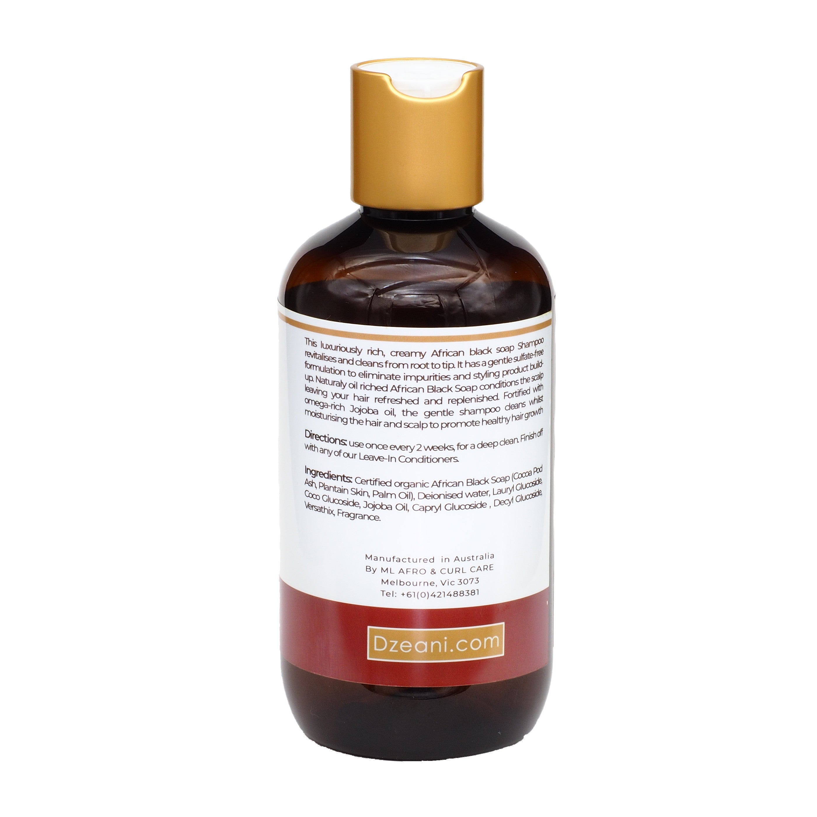By Zeani, this luxuriously rich, creamy African black soap Shampoo revitalises and cleans from root to tip