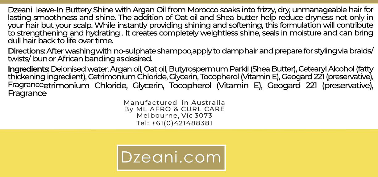 Dzeani leave-In Butter with Argan Oil from Morocco soaks into frizzy, dry, unmanageable hair for lasting smoothness and shine- Dzeani-