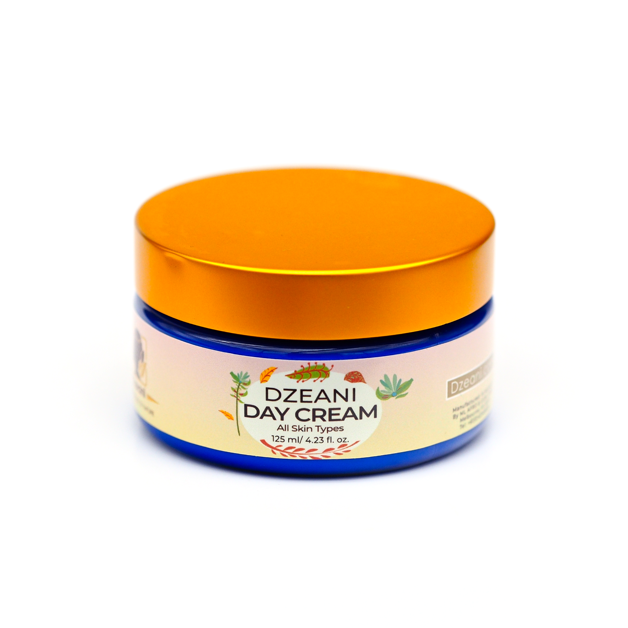 Dzeani Day Cream combines Vitamins C, B3, and E with botanical butters and oils to nourish and soften the skin.