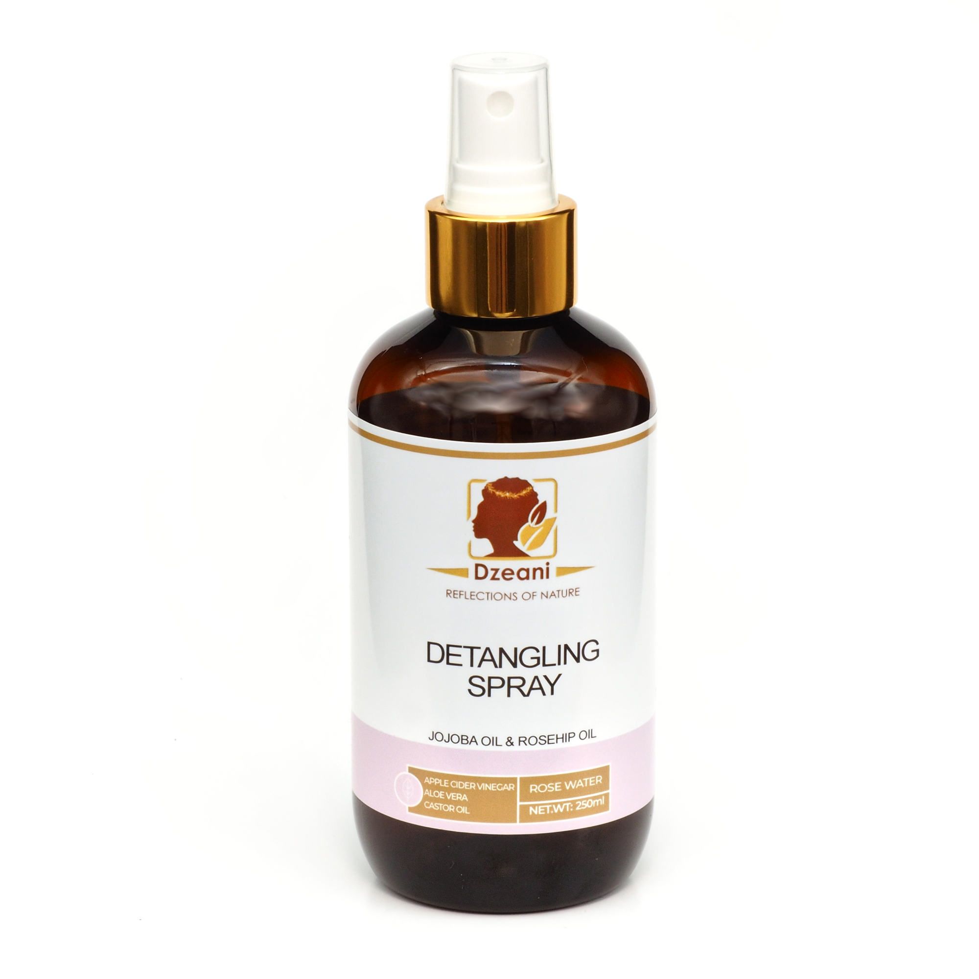 Dzeani Detangling  Spray is an efficient detangling mist designed to smooth, soften and prevent moisture loss, preserving your hair from structural wear and tear